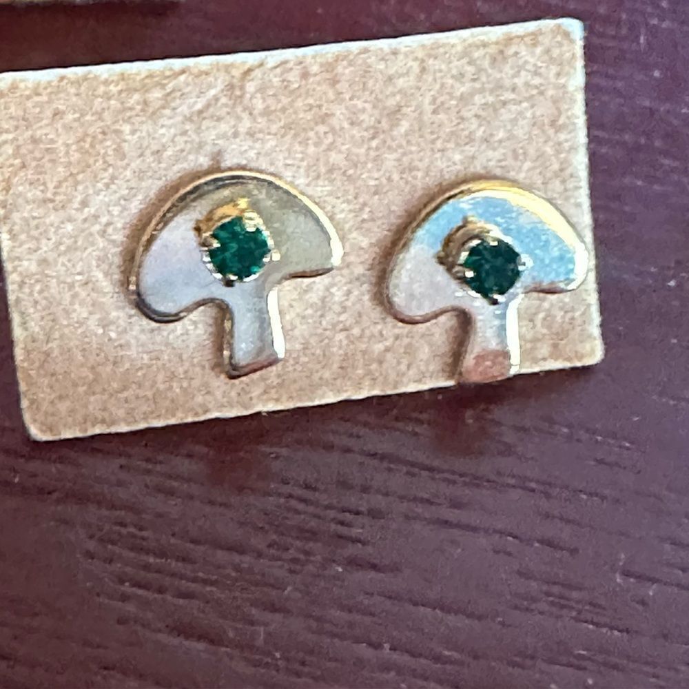Gold and Green Little Mushroom Earrings